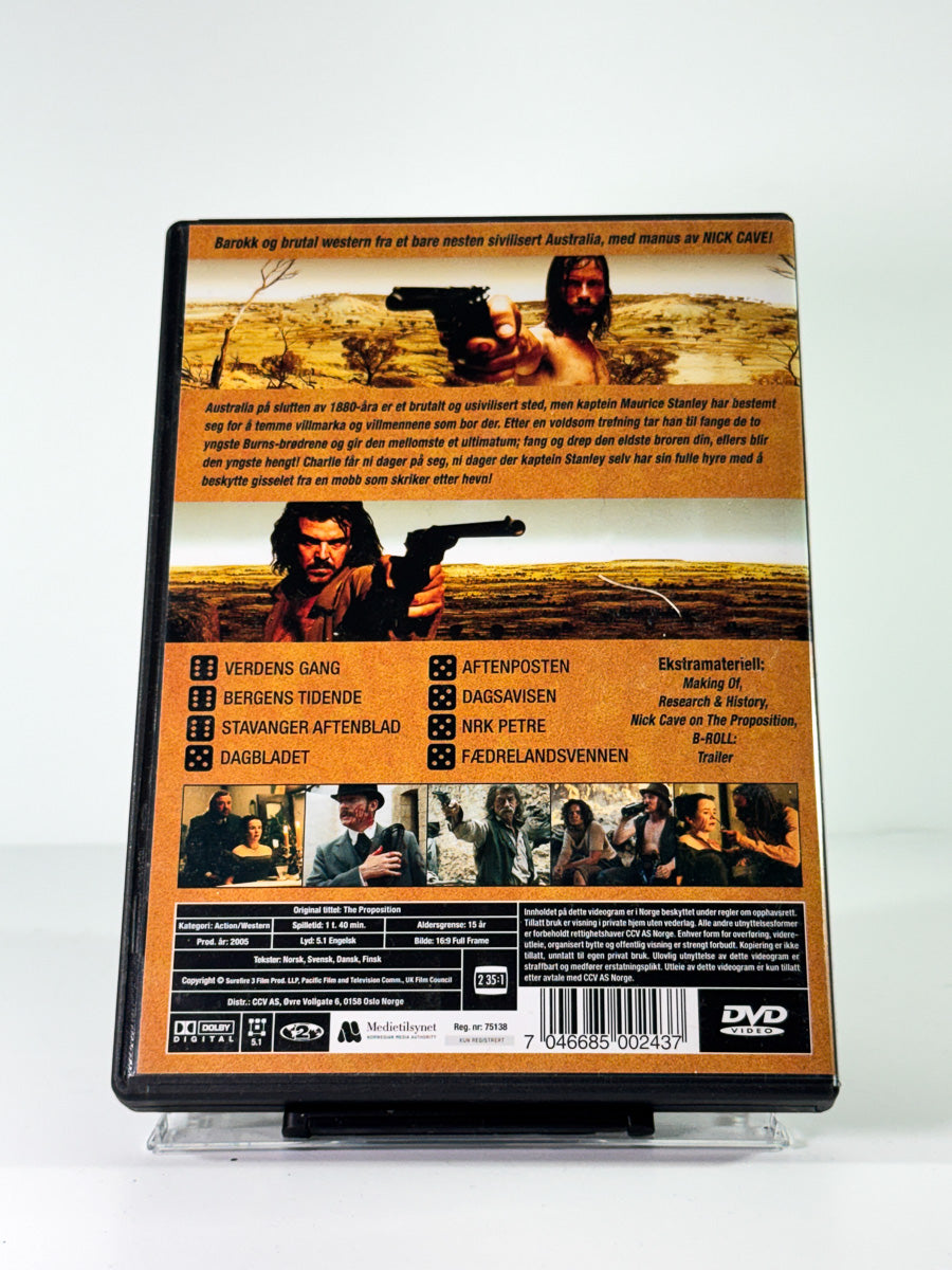 Bakside av cover til the proposition, brukt original DVD hos Brukbar Film