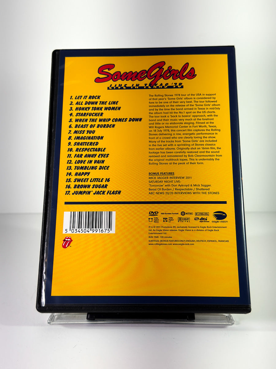 Bakside av cover til The Rolling Stones: Some Girls – Live in Texas ’78, bruktfilm på DVD hos Brukbar Film