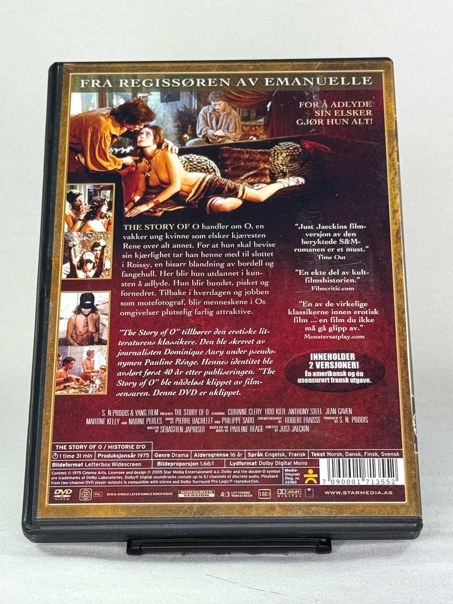 Bakside av DVD-cover The Story of O – brukt erotisk klassiker i uklippet versjon, detaljert omslag fra Brukbar Film