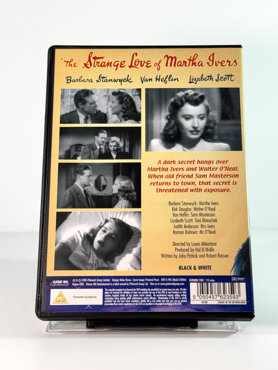 Bakside av cover til the strange love of martha ivers, bruktfilm på DVD hos Brukbar Film
