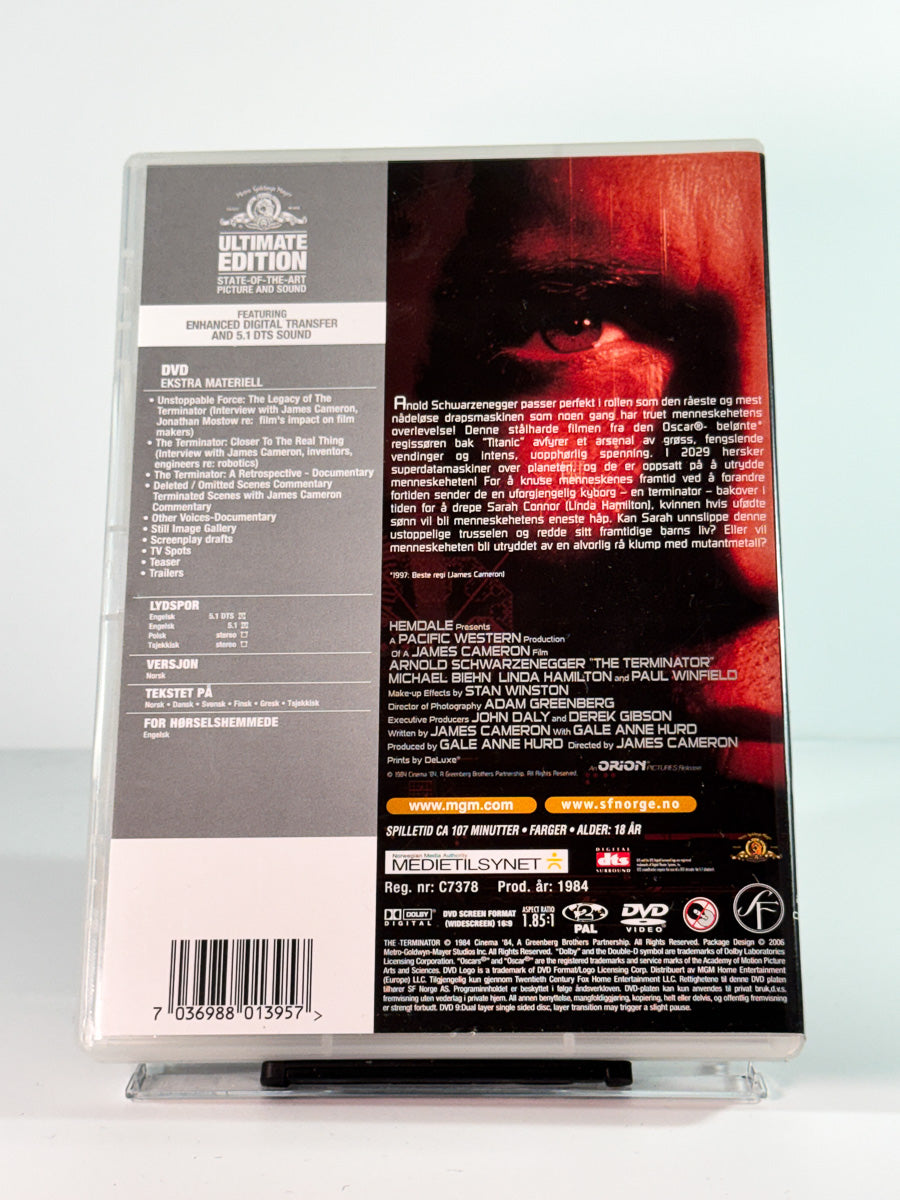 Bakside av cover til the terminator, brukt DVD hos Brukbar Film