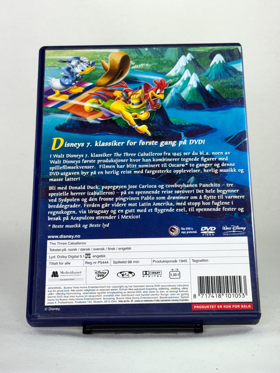 DVD-bakside til filmen The Three Caballeros
Baksiden viser info, spesifikasjoner og eventuell ekstratekst – produktbilde fra nettbutikken Brukbar Film