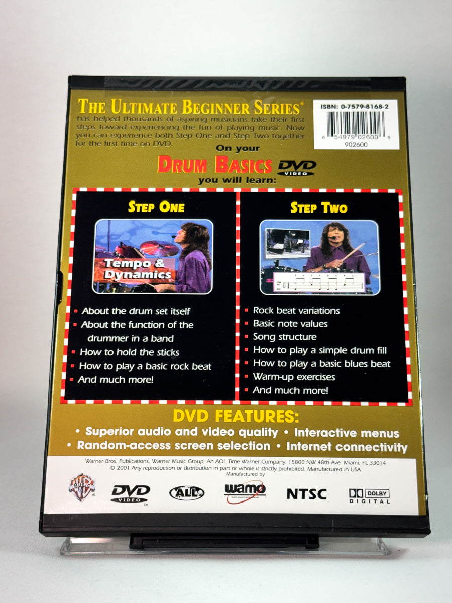 Bakside av DVD-cover til The Ultimate Beginner Series: Drum Basics, grunnleggende trommeteknikk, brukt DVD hos Brukbar Film
