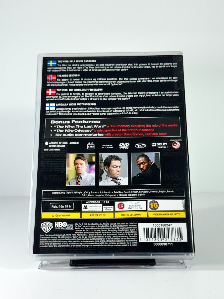 Bakside av cover til The Wire – The Complete Fifth Season, brukt original DVD hos Brukbar Film