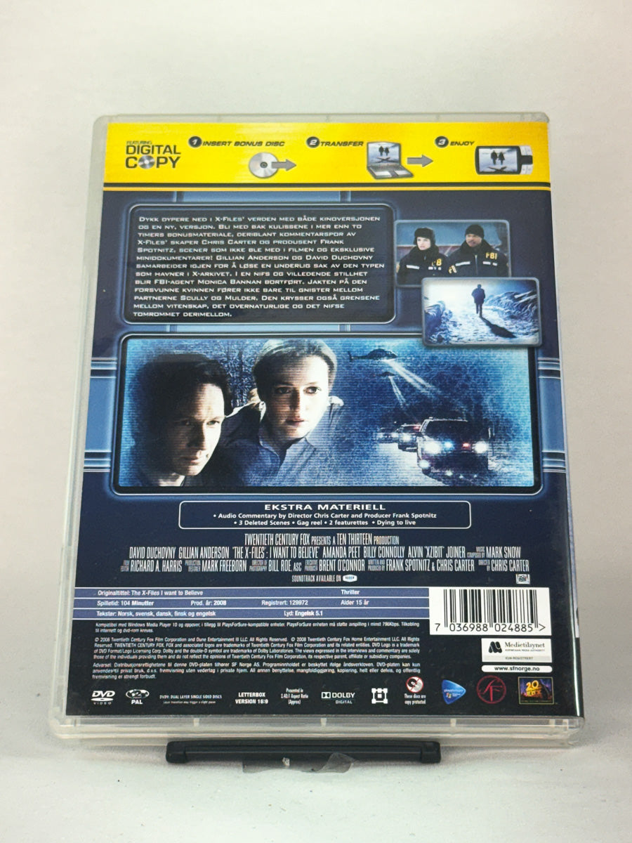 DVD-cover-bakside til filmen The X-Files: I Want to Believe – Brukt DVD fra nettbutikken Brukbar Film