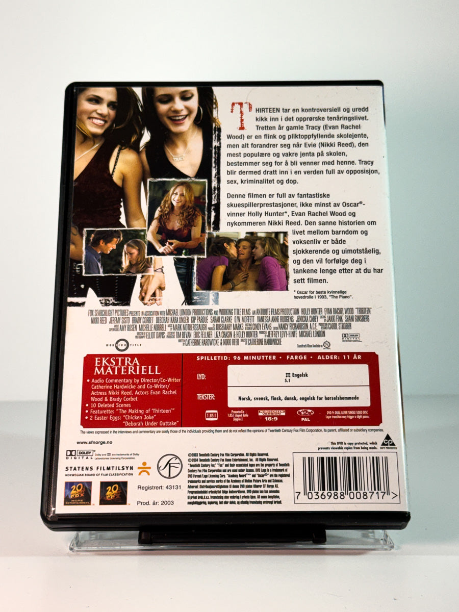 Bakside av cover til Thirteen, bruktfilm hos nettbutikken Brukbar Film