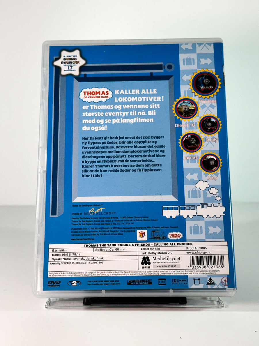 Bakside av cover til Thomas og vennene hans – Kaller alle lokomotiver!, brukt original DVD hos Brukbar Film