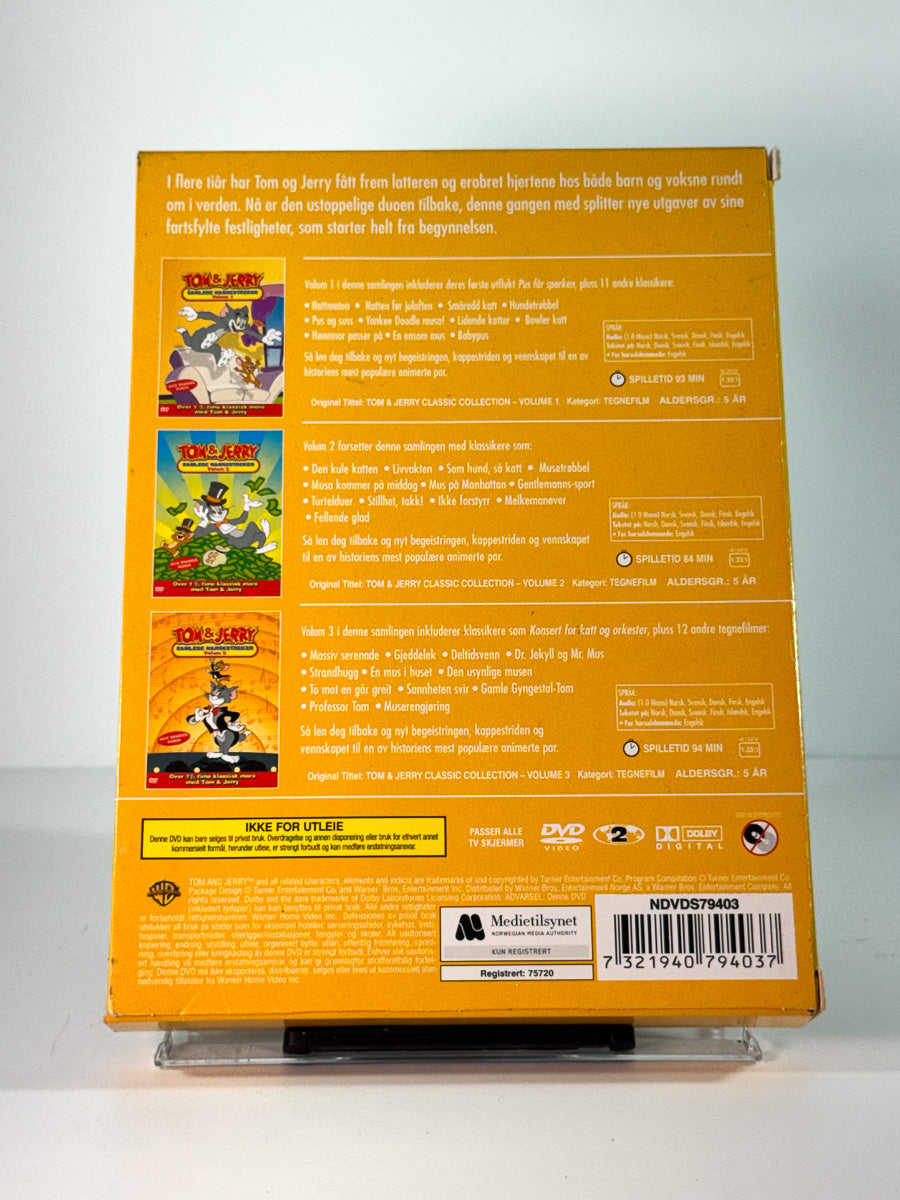 Bakside av cover til tom og jerry collection 1, bruktfilm på DVD hos Brukbar Film