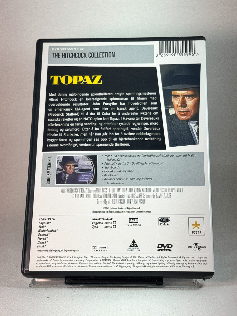 Bakside av cover til Topaz, brukt DVD hos Brukbar Film
