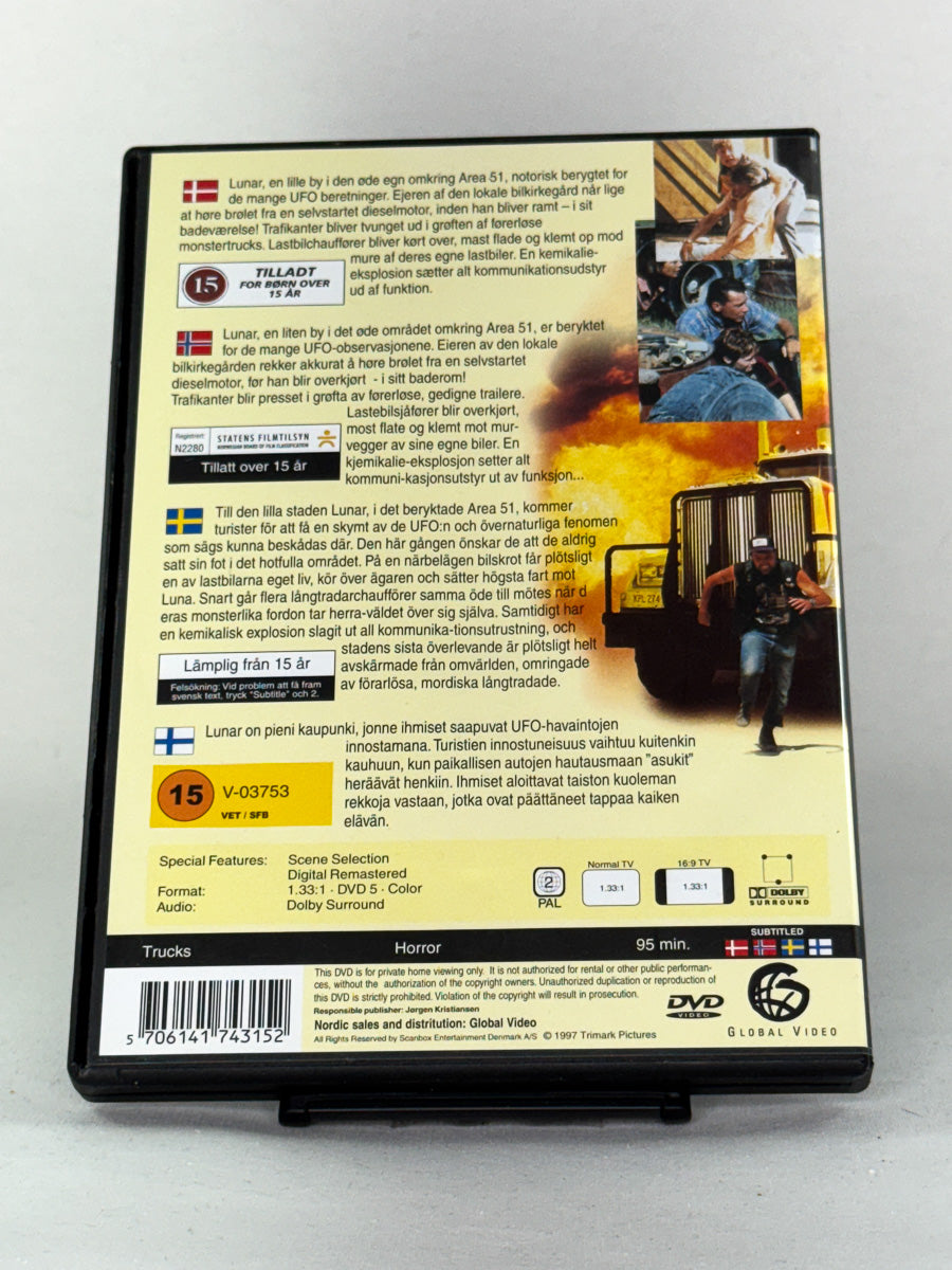 DVD-cover-bakside til filmen Trucks – Brukt DVD fra nettbutikken Brukbar Film