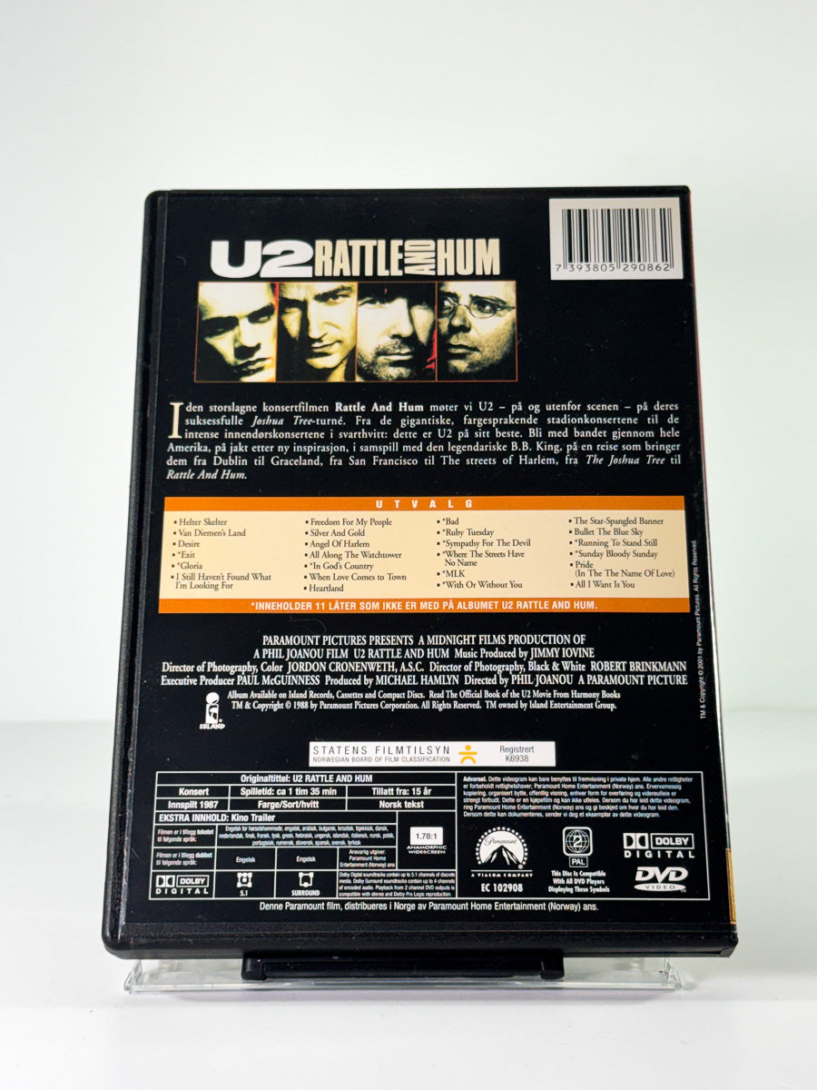 Bakside av cover til u2 rattle and hum, brukt DVD hos Brukbar Film