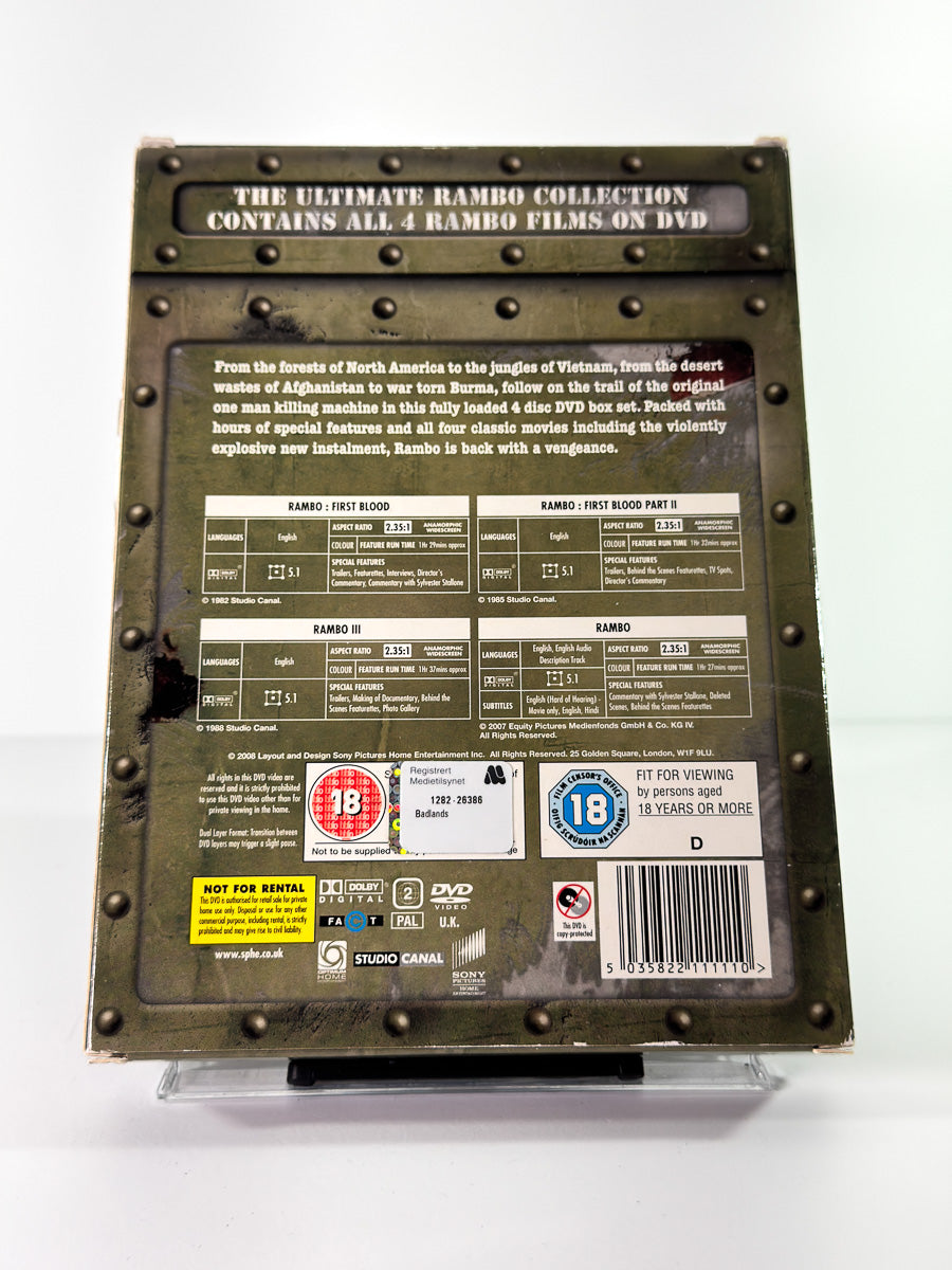 Bakside av cover til Ultimate Rambo Collection, brukt original DVD hos Brukbar Film