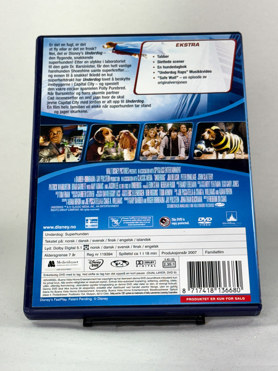 Bakside av DVD-cover til Underdog – Superhunden, bruktfilm hos nettbutikken Brukbar Film