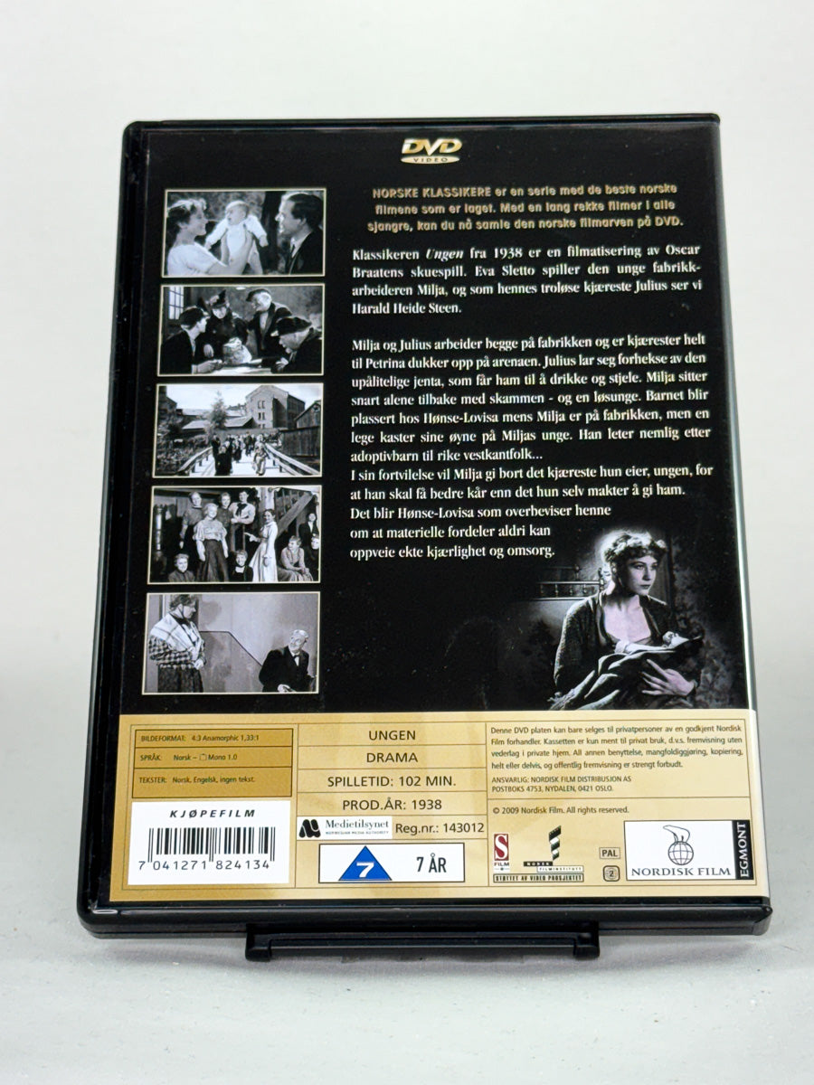 DVD-bakside til filmen Ungen
Baksiden viser info, spesifikasjoner og eventuell ekstratekst – produktbilde fra nettbutikken Brukbar Film