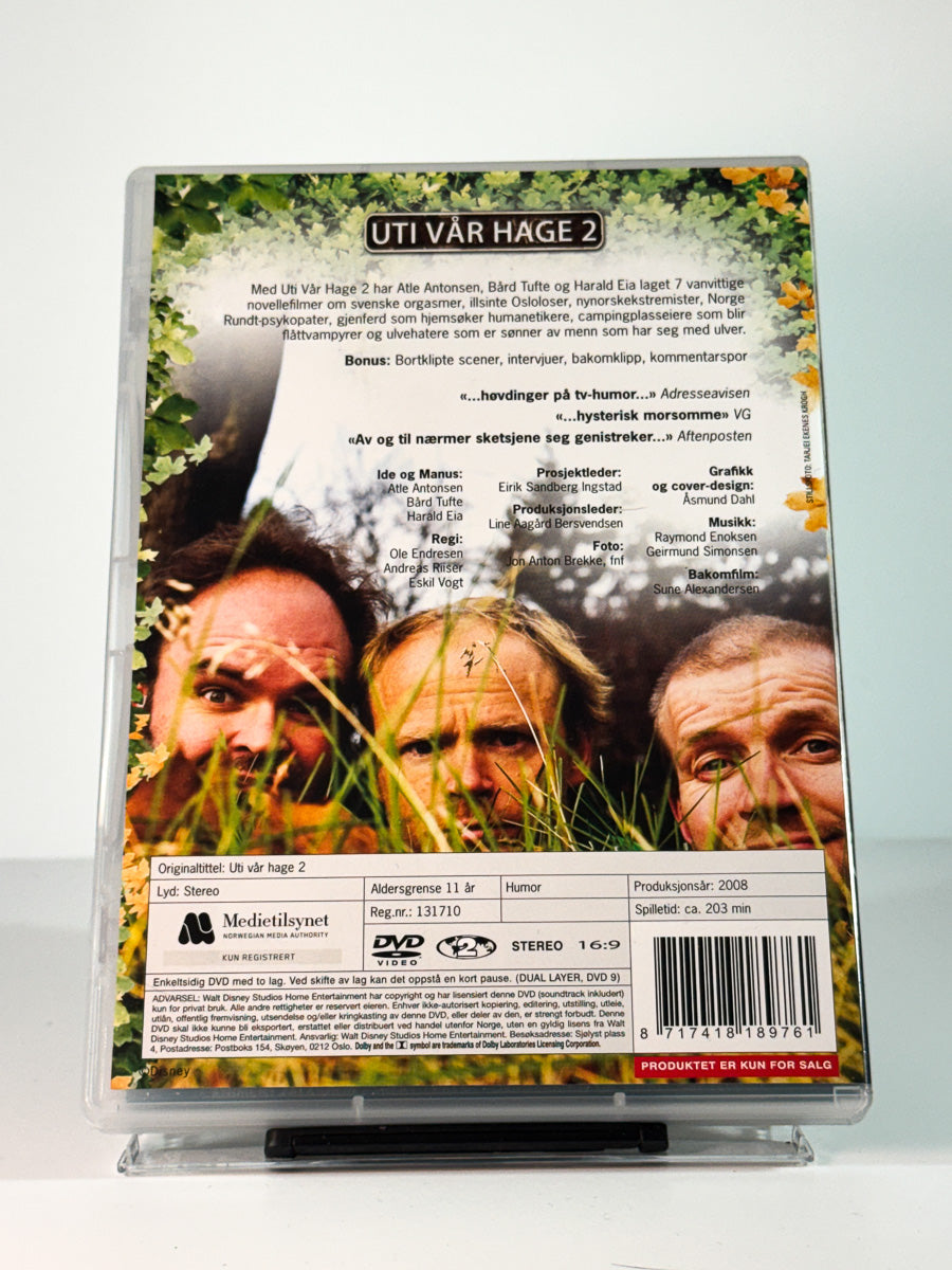 Bakside av cover til Uti vår hage 2, brukt original DVD hos Brukbar Film