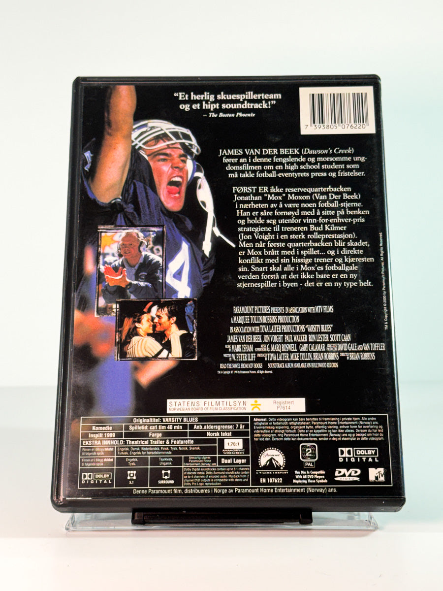 Bakside av cover til Varsity Blues, brukt original DVD hos Brukbar Film