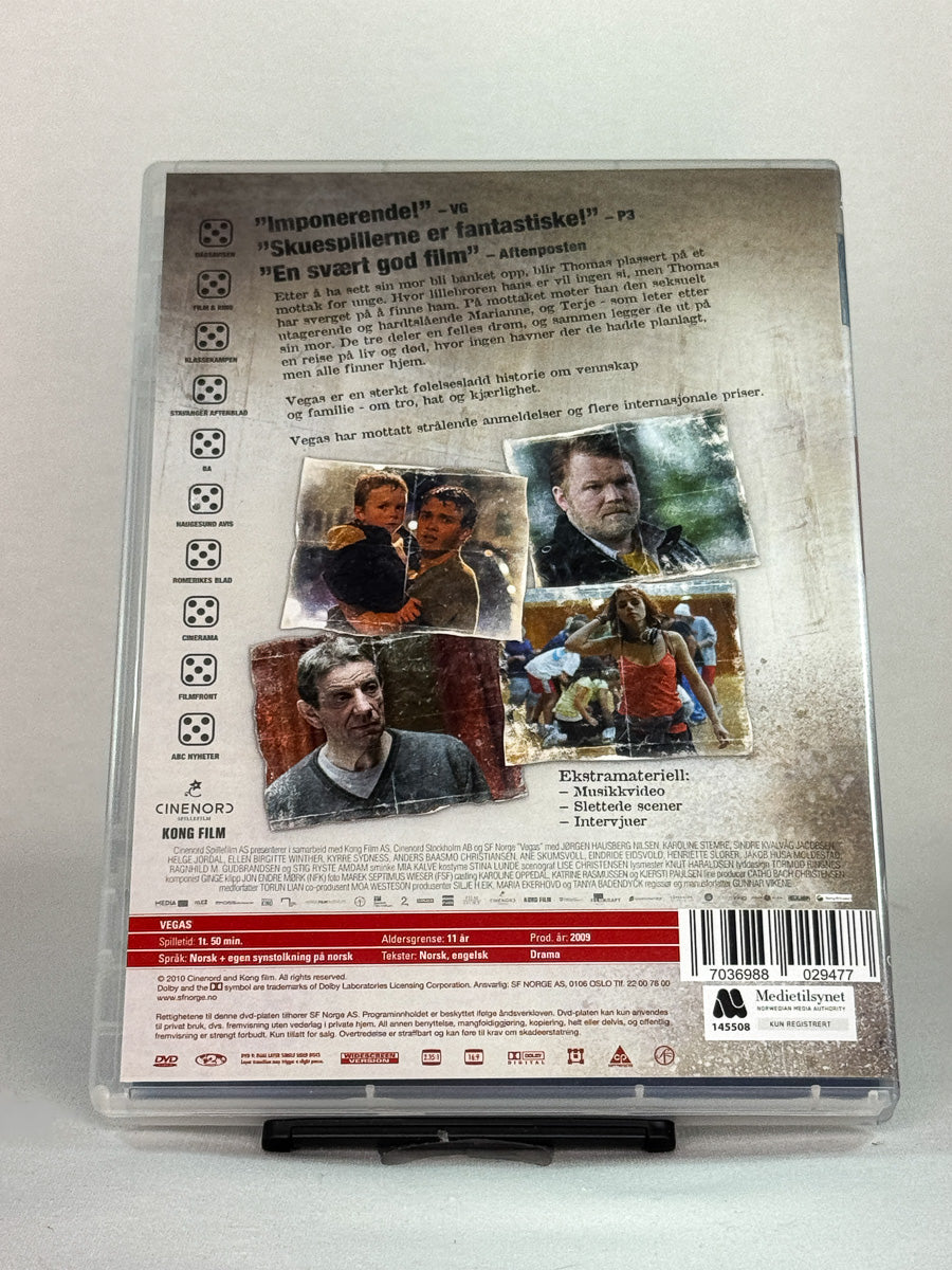 Bakside av DVD-cover Vegas – brukt norsk dramafilm på DVD, originalutgave hos Brukbar Film