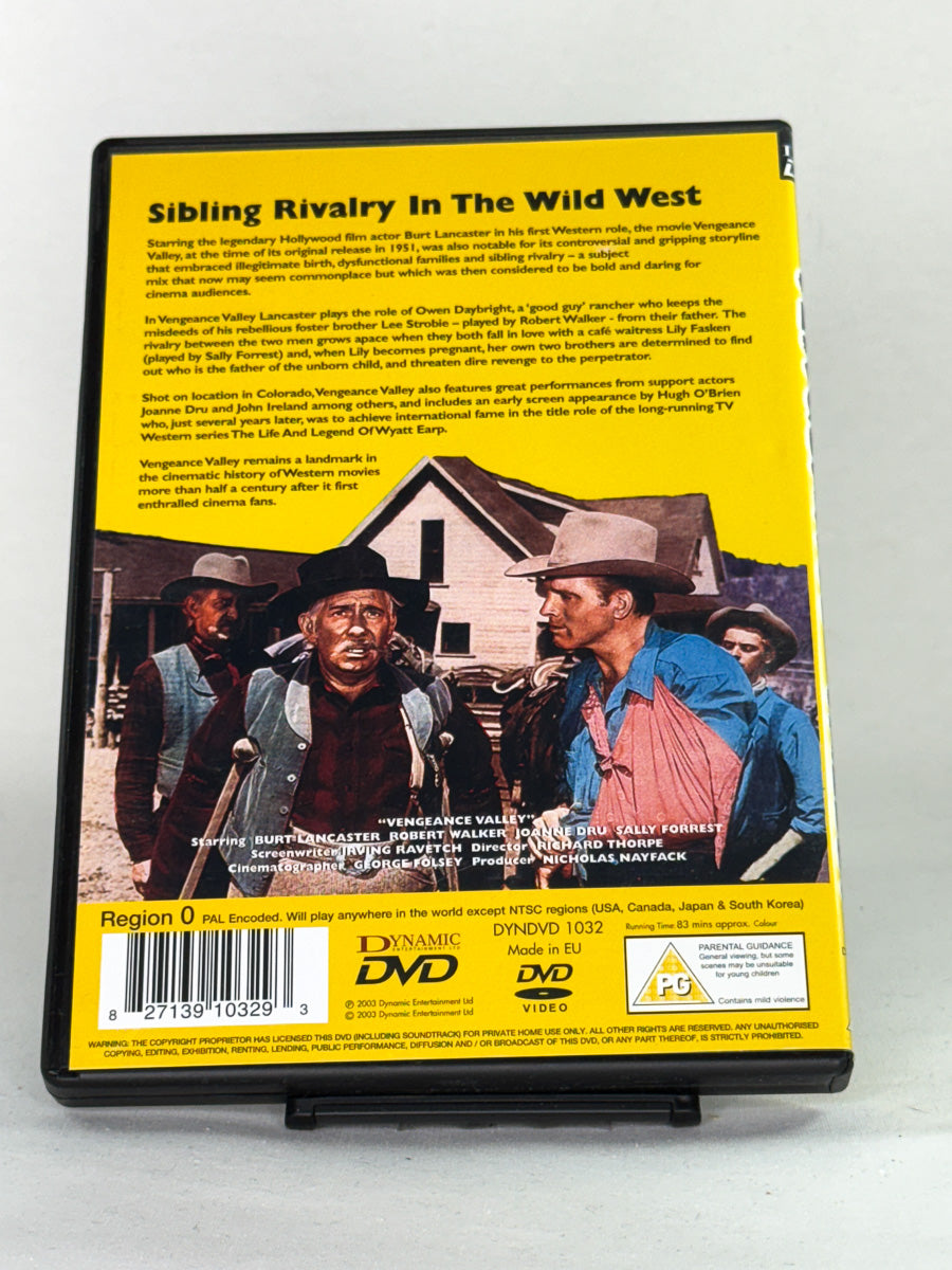 DVD-cover for filmen Vengeance Valley, bakside bruktfilm hos nettbutikken Brukbar Film