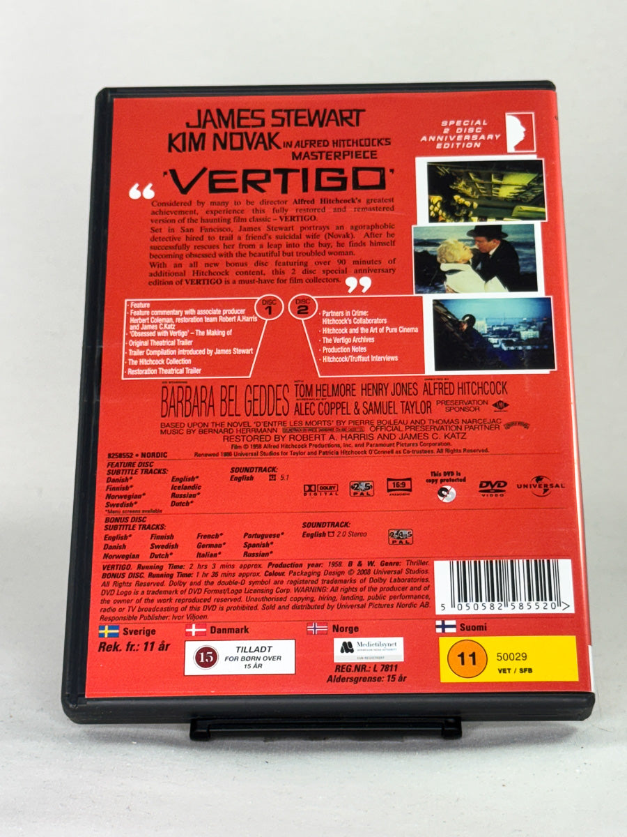 DVD-cover-bakside til filmen Vertigo – Brukt DVD fra nettbutikken Brukbar Film