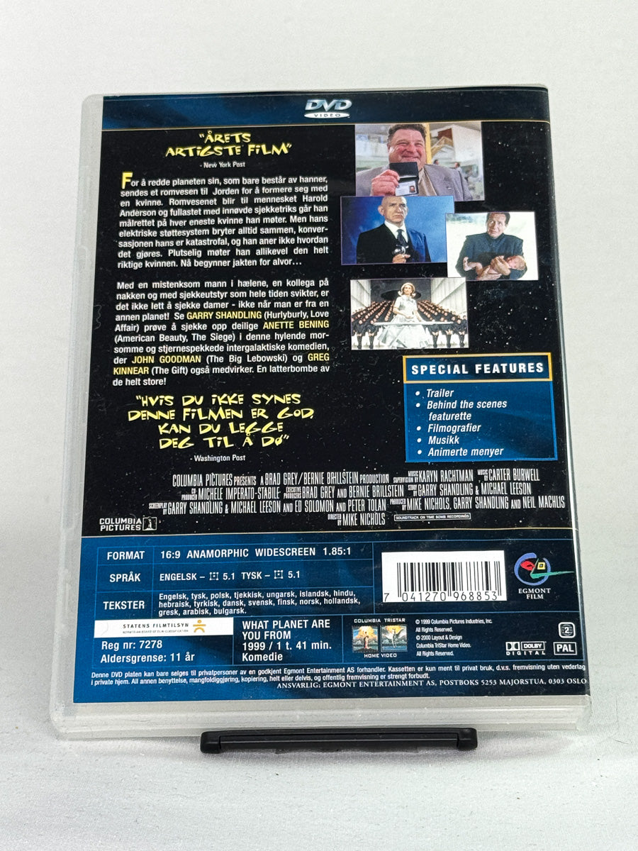 DVD-cover-bakside til filmen What Planet Are You From?, bruktfilm på DVD hos Brukbar Film