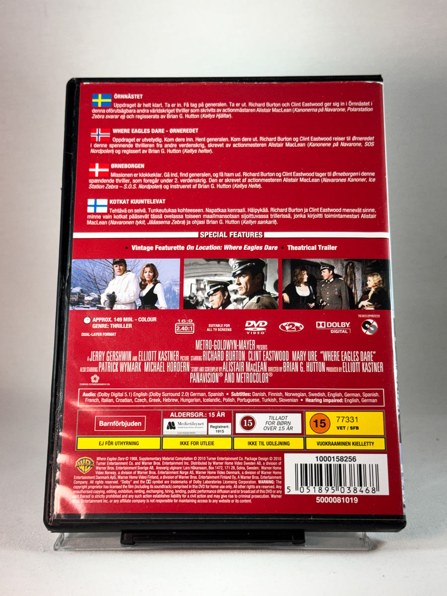 Bakside av cover til Where Eagles Dare, brukt DVD hos Brukbar Film