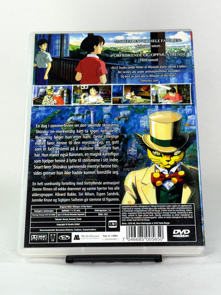 Bakside av DVD-cover for filmen Whisper of the Heart – brukt originalfilm på DVD, tilgjengelig hos Brukbar Film