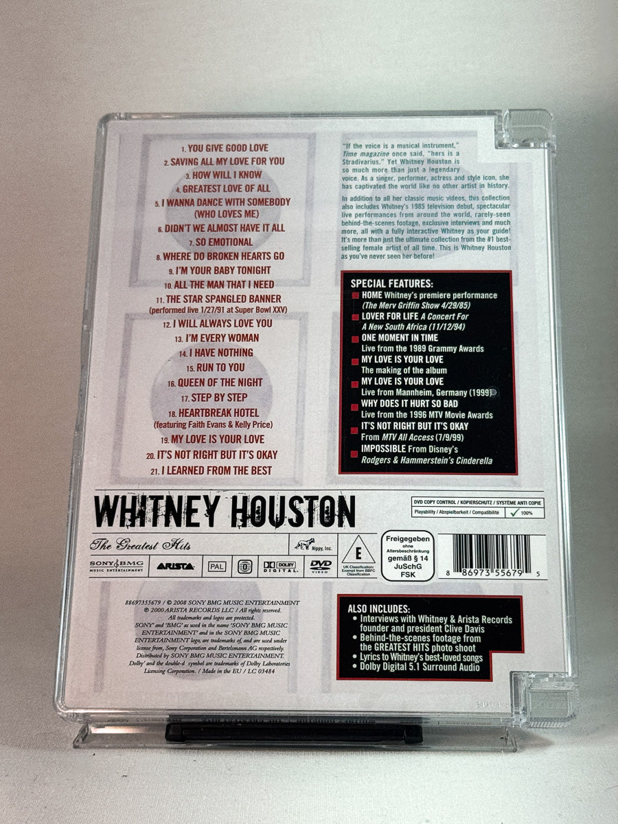 Bakside av cover til Whitney Houston – The Greatest Hits, brukt original DVD hos Brukbar Film