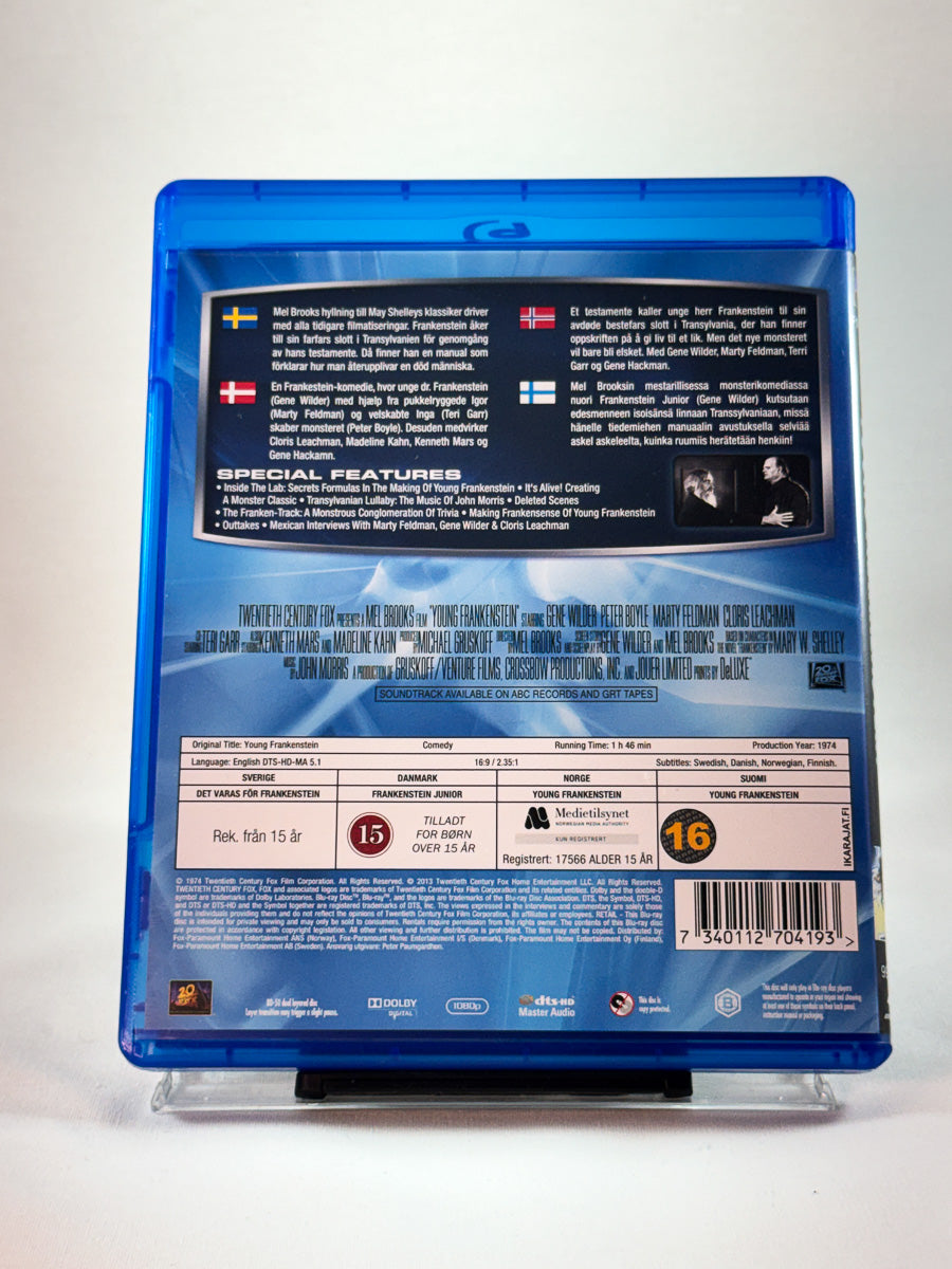 Bakside av cover til Young Frankenstein, brukt Blu-ray hos Brukbar Film