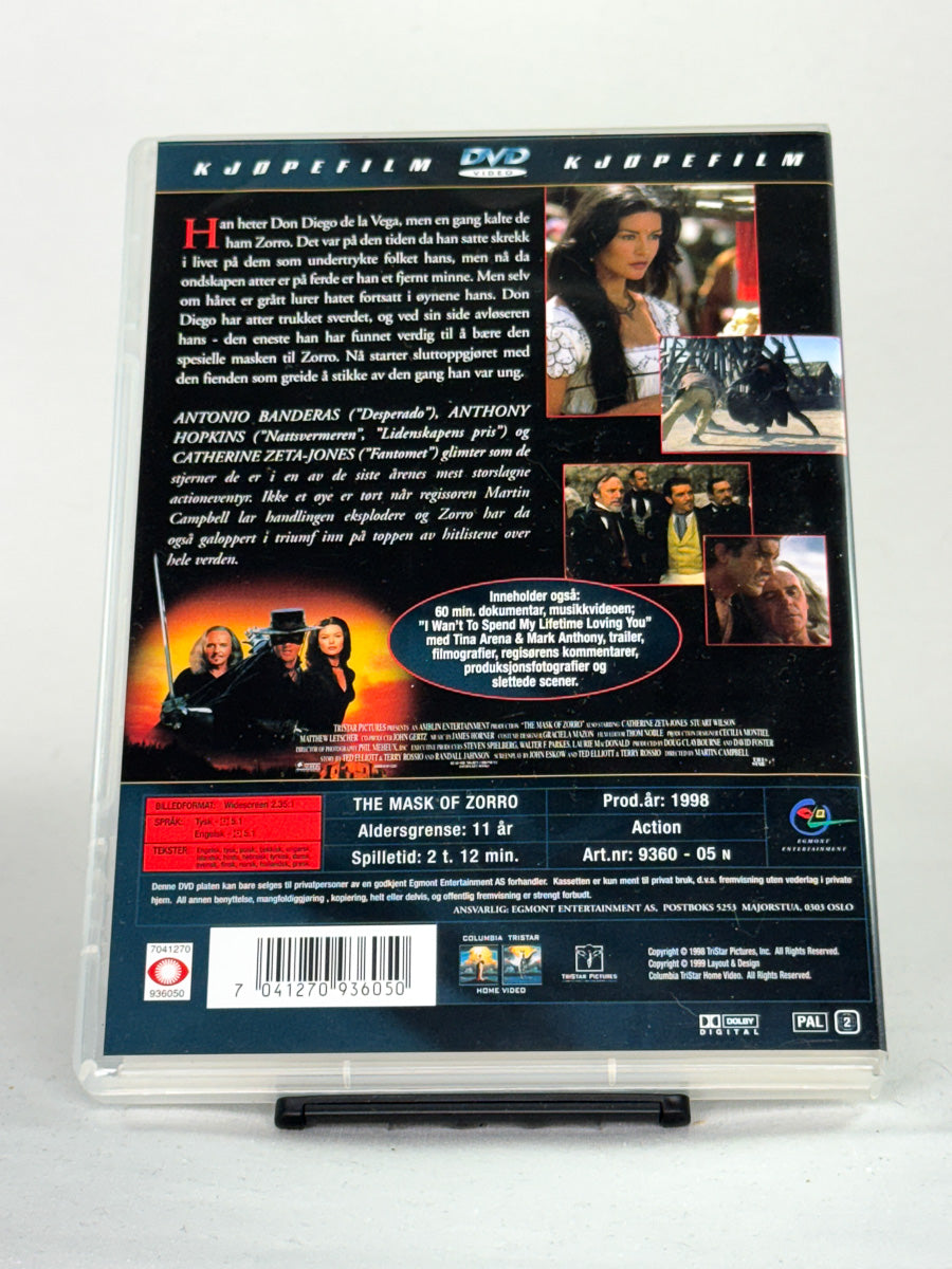 Bakside av DVD-cover til Zorro – Den maskerte hevner, bruktfilm hos nettbutikken Brukbar Film