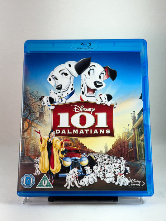 Forside av Blu-ray-cover til 101 Dalmatians – klassisk Disney-eventyr i animert form, perfekt for barn og familie, brukte Blu-ray-filmer tilgjengelig hos Brukbar Film.