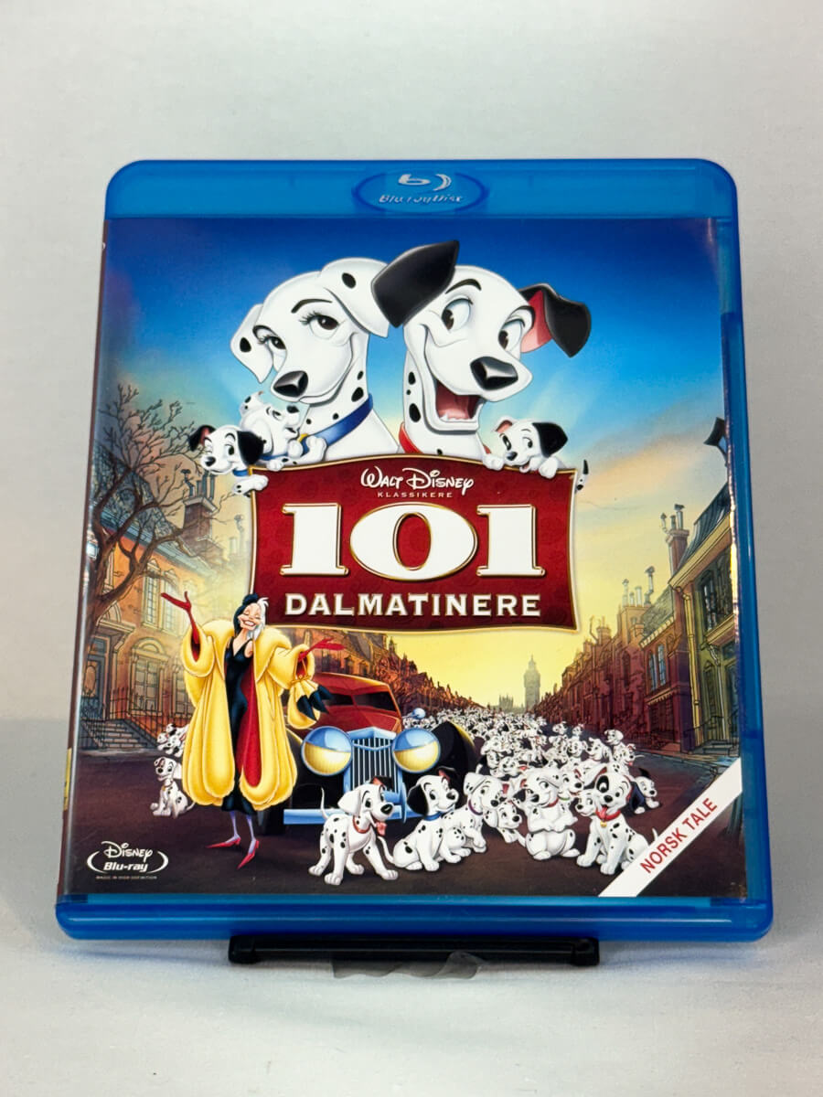 Forside av Blu-ray-cover til filmen 101 Dalmatinere – klassisk Disney familiefilm, kjøp brukt film hos Brukbar Film