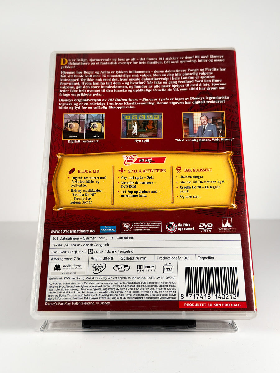 Bakside av cover til 101 Dalmatinere på DVD