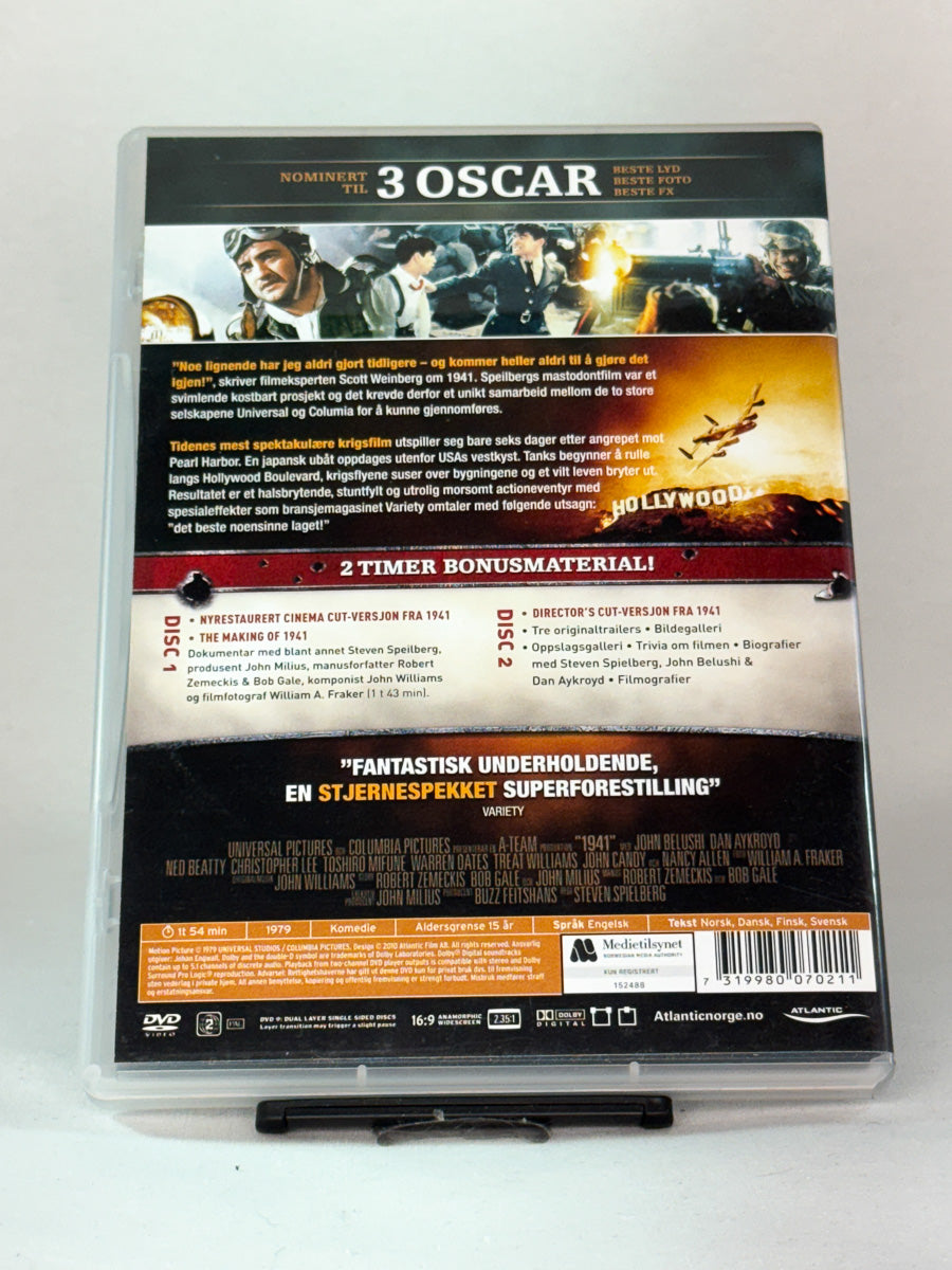 Bakside av DVD-cover til 1941 – 2-disc special edition med over 2 timer bonusmateriale, original brukt DVD-utgave tilgjengelig hos Brukbar Film.