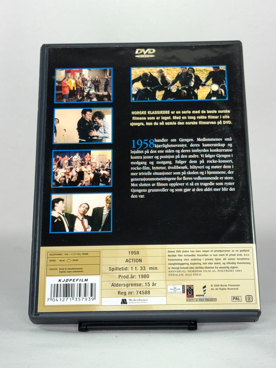DVD-bakside til filmen 1958
Baksiden viser info, spesifikasjoner og eventuell ekstratekst – produktbilde fra nettbutikken Brukbar Film
