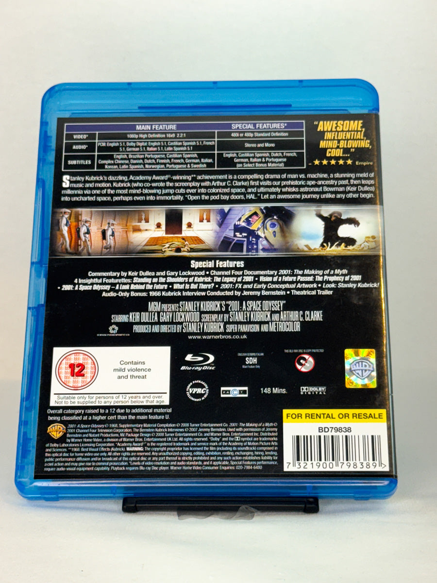 Bakside av Blu-ray-cover for 2001: A Space Odyssey – brukt original Blu-ray film tilgjengelig hos Brukbar Film
