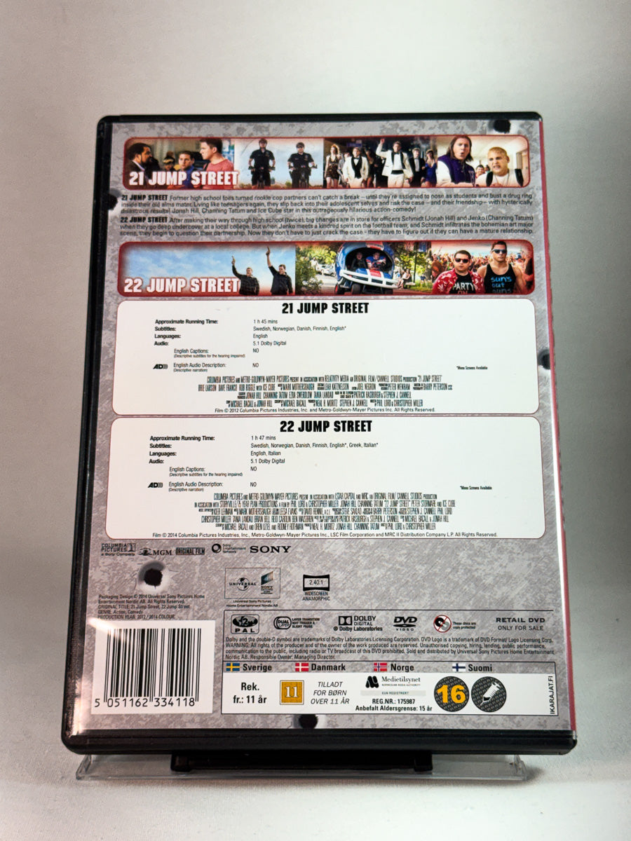 Bakside av cover til 21 Jump Street / 22 Jump Street, bruktfilm hos nettbutikken Brukbar Film