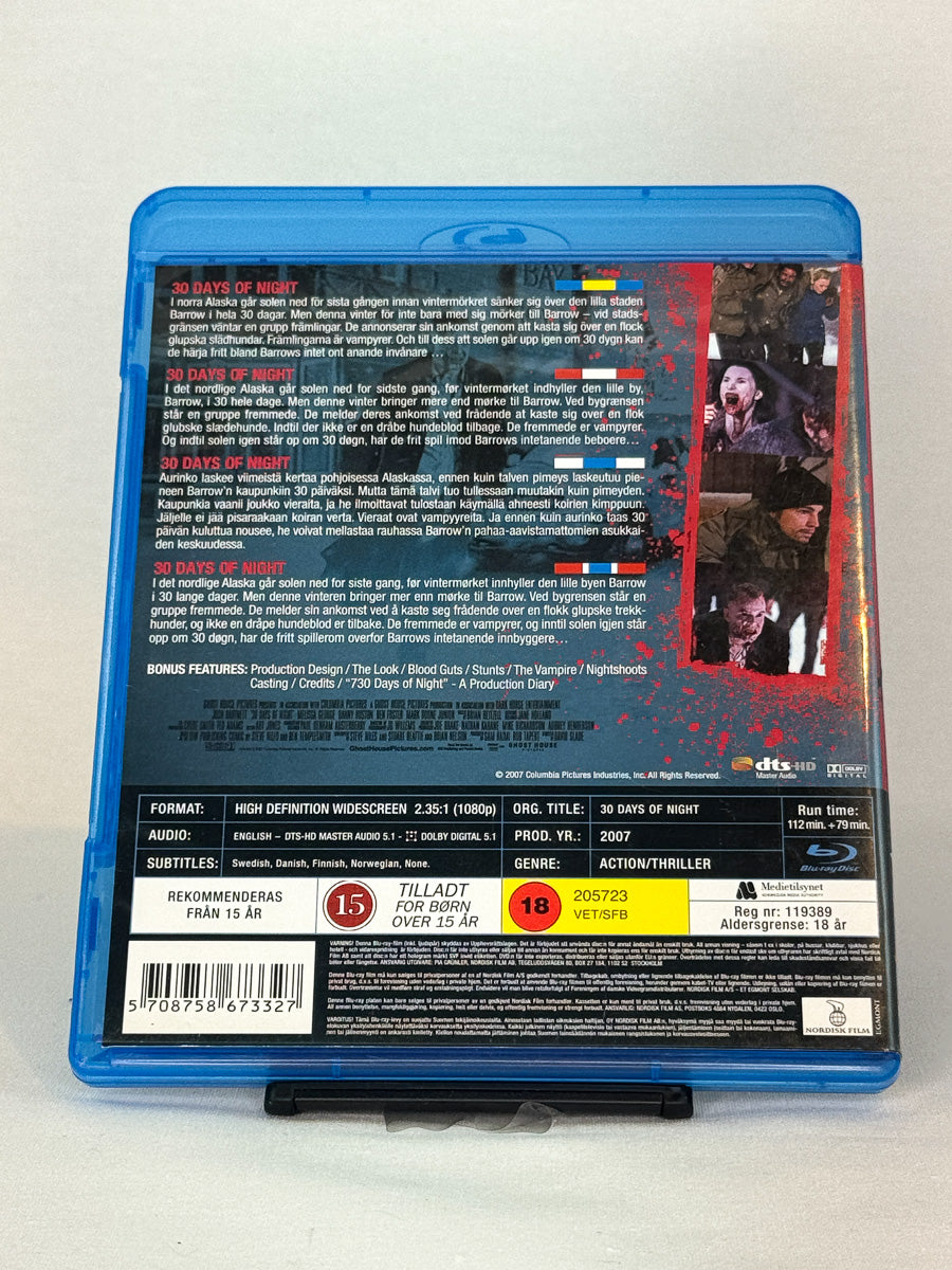 Bakside av Blu-ray-cover til 30 Days of Night – brukt Blu-ray film med detaljer fra Brukbar Film