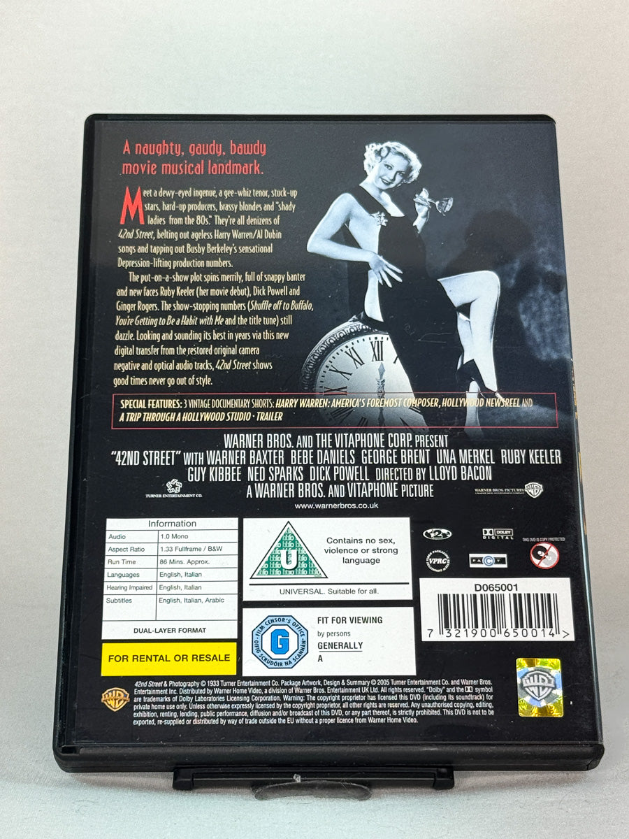 Bakside av DVD-cover til 42nd Street, bruktfilm hos nettbutikken Brukbar Film