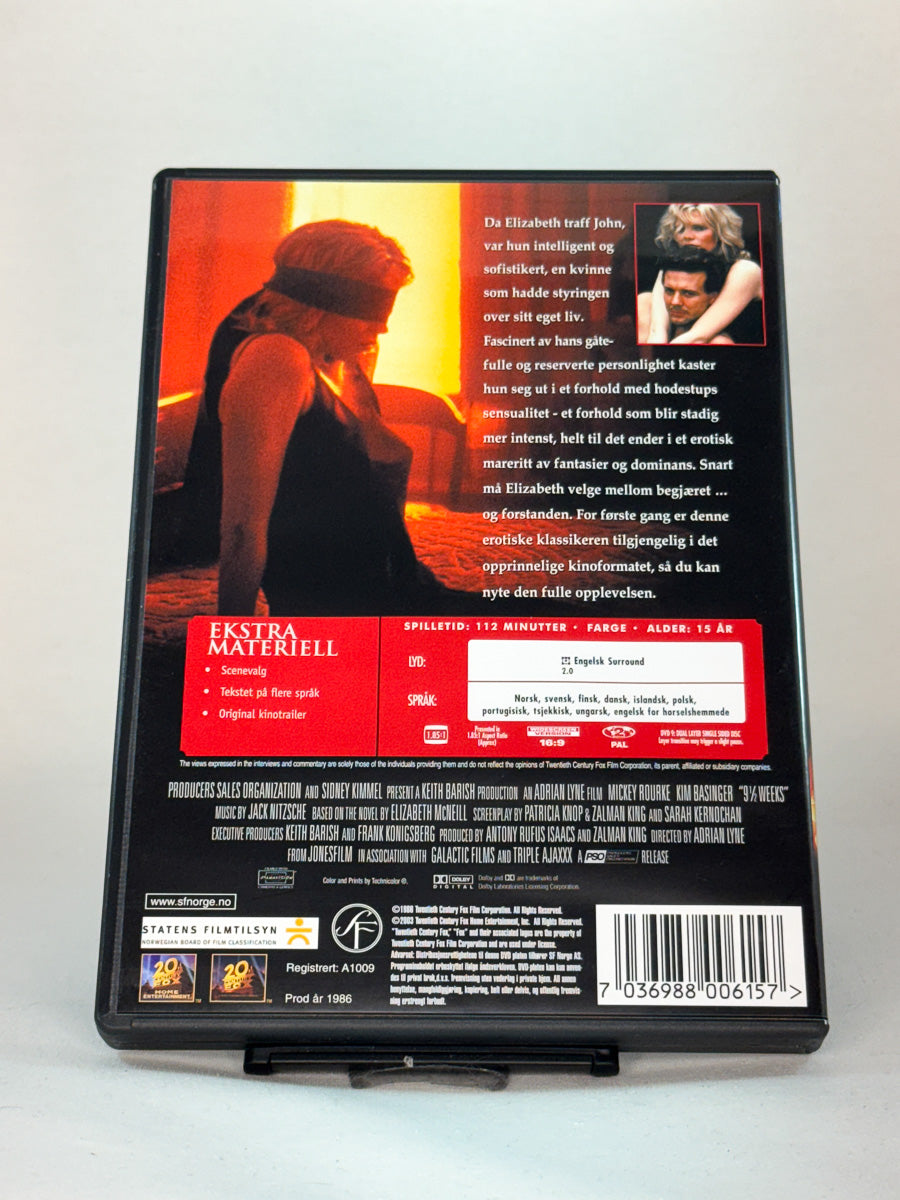 Bakside av DVD-cover til 9 1/2 Weeks, brukt original DVD hos Brukbar Film