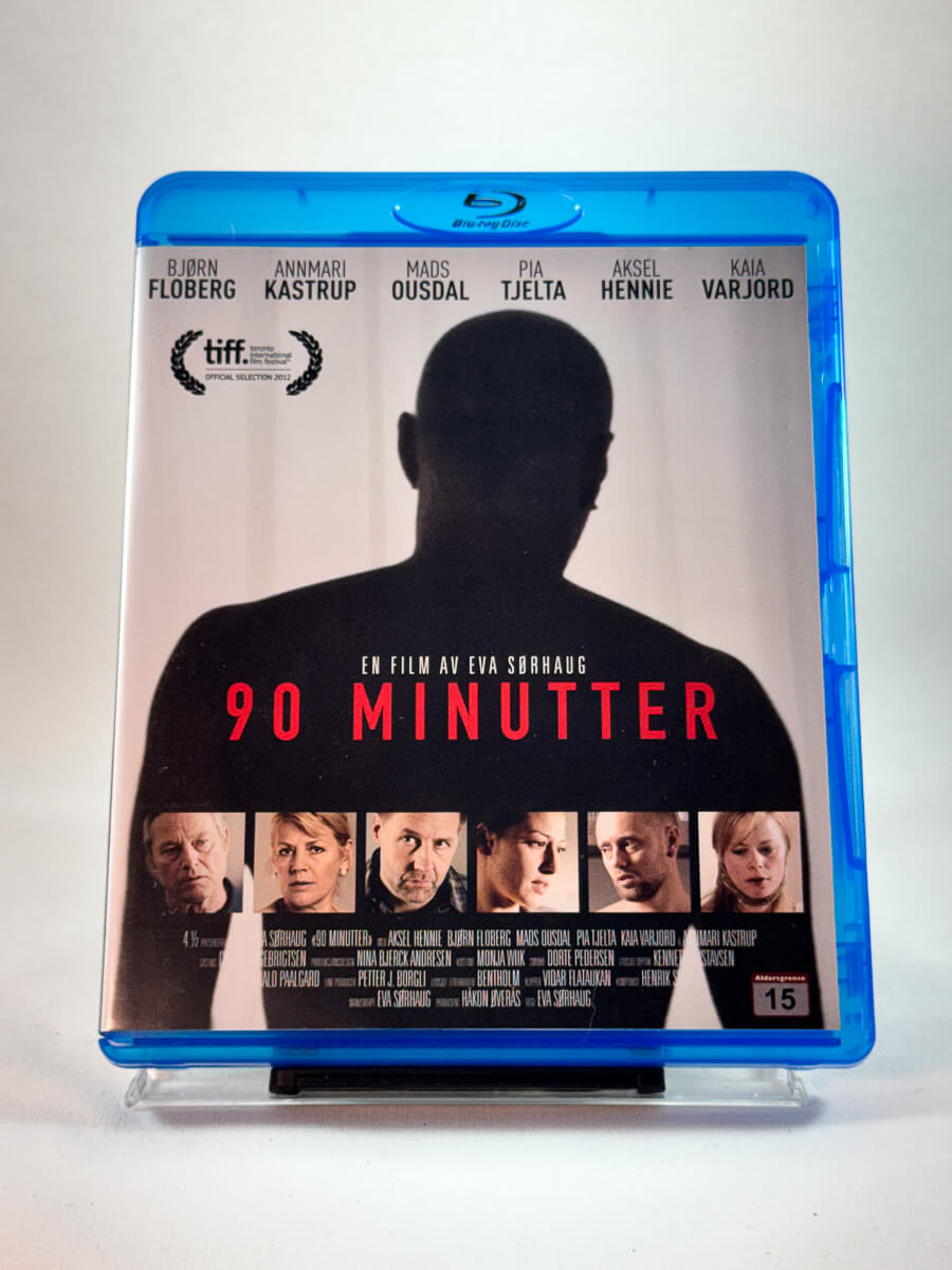 90 Minutter – forside av Blu-ray-cover, norsk drama regissert av Eva Sørhaug, bruktfilm hos Brukbar Film