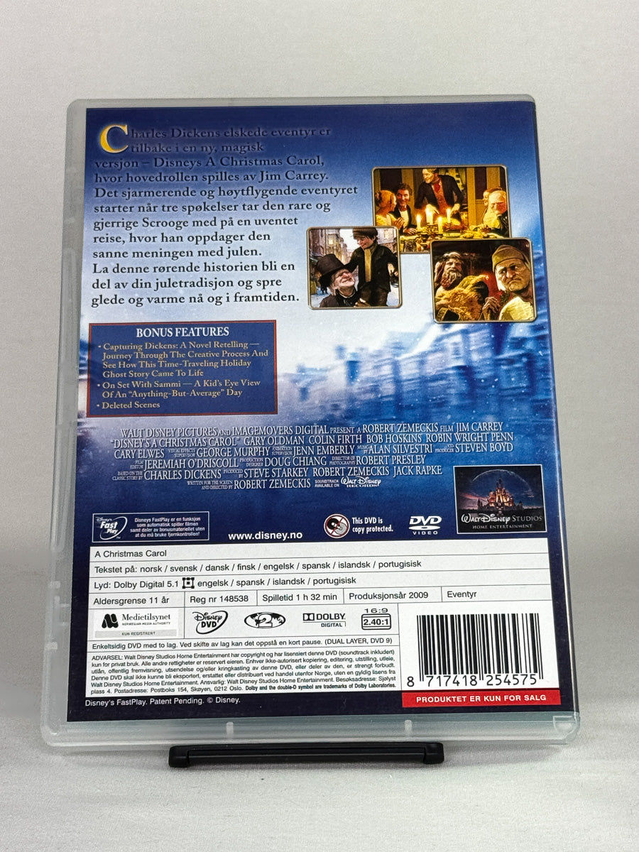 DVD-bakside til filmen A Christmas Carol
Baksiden viser info, spesifikasjoner og eventuell ekstratekst – produktbilde fra nettbutikken Brukbar Film