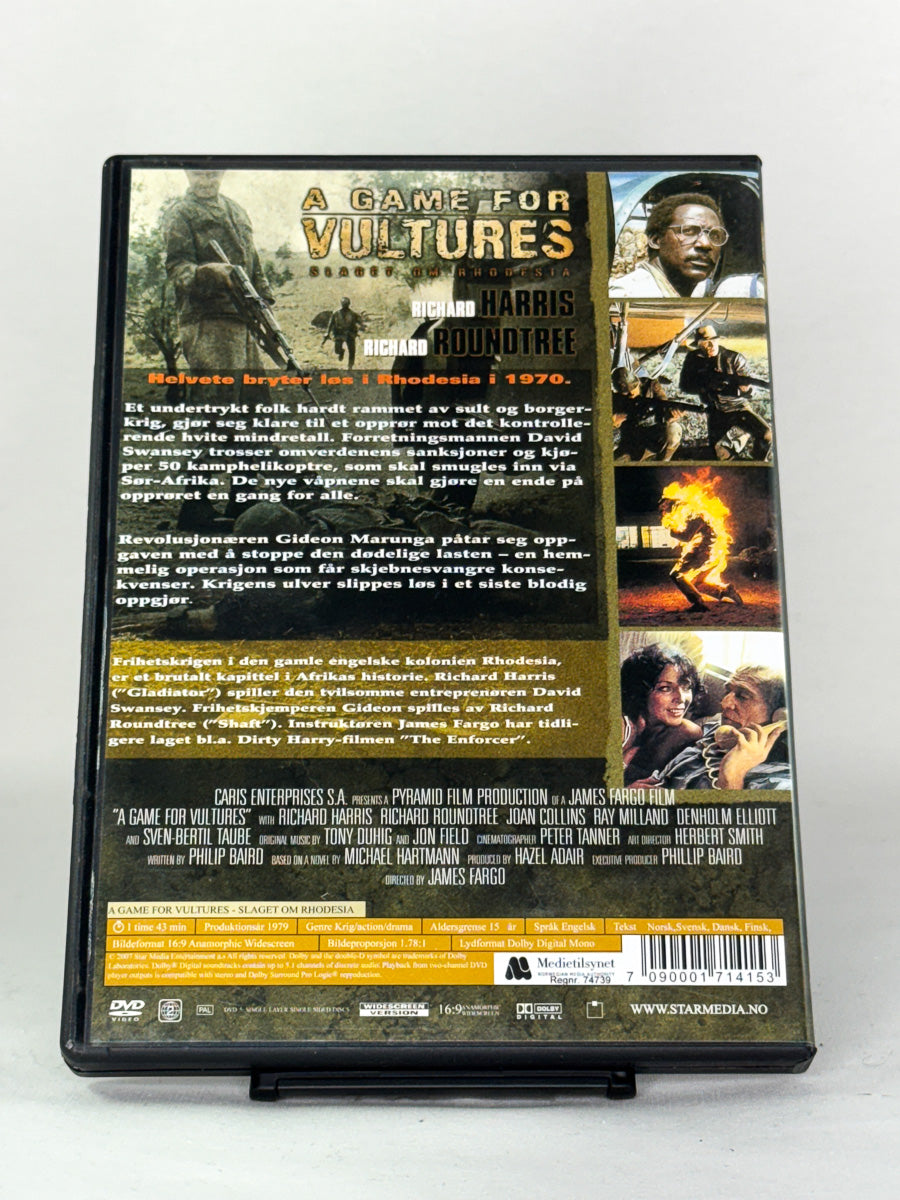 DVD-bakside til filmen A Game for Vultures
Baksiden viser info, spesifikasjoner og eventuell ekstratekst – produktbilde fra nettbutikken Brukbar Film