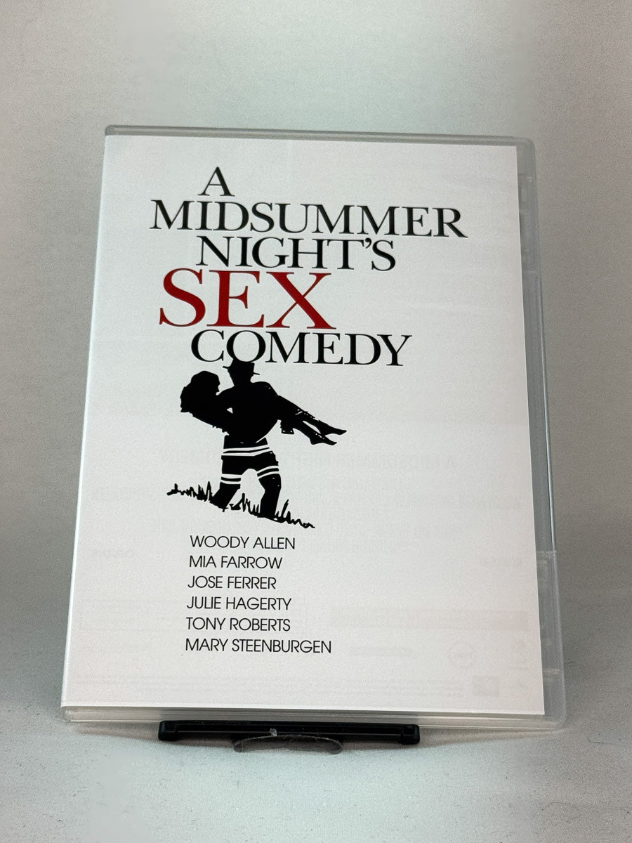 Forside av DVD-cover til A Midsummer Night’s Sex Comedy – romantisk komedie av Woody Allen med Mia Farrow og Mary Steenburgen, brukt DVD hos Brukbar Film.
