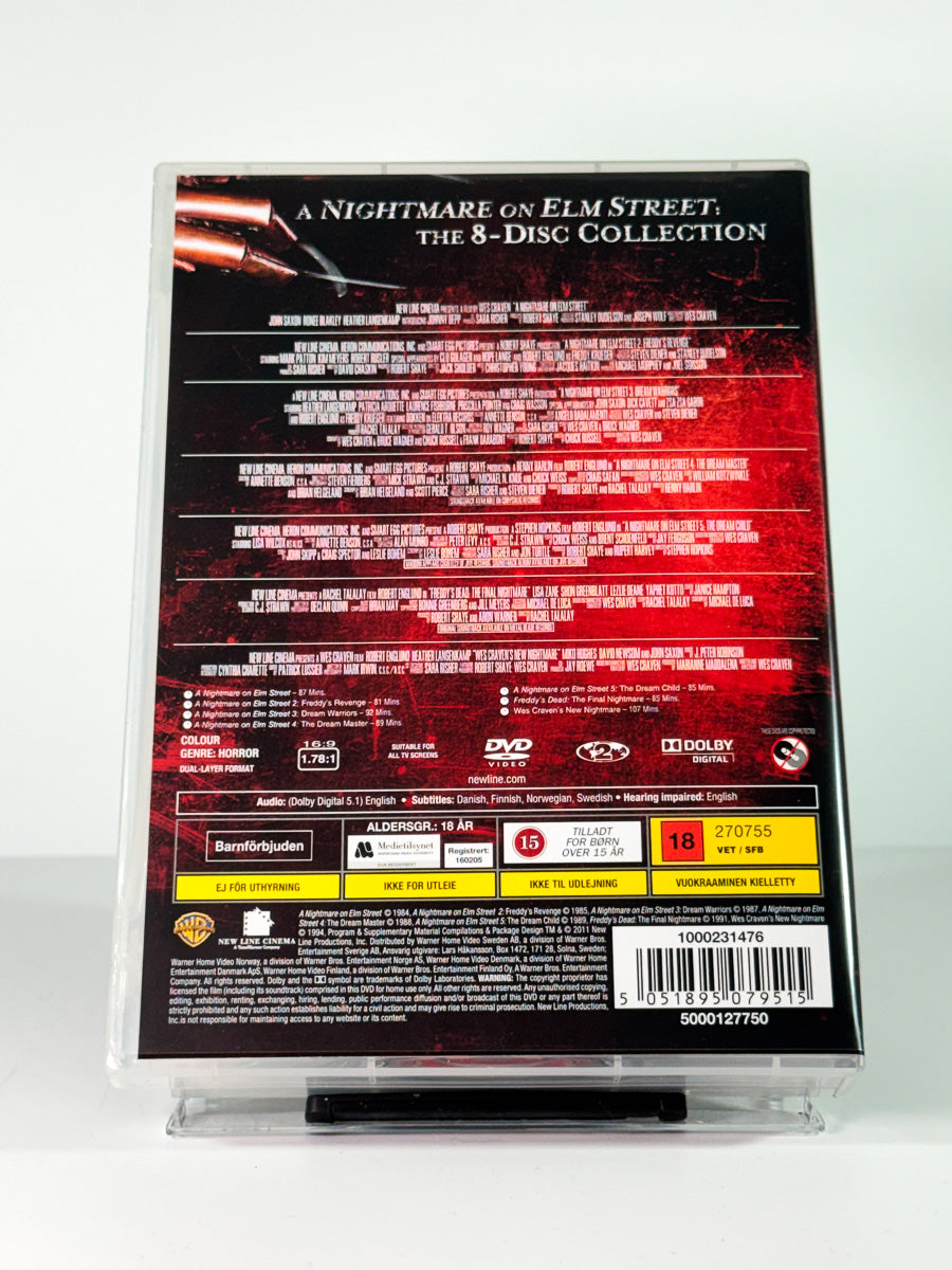 Bakside av cover til a nightmare on elm street collection, brukt DVD hos Brukbar Film