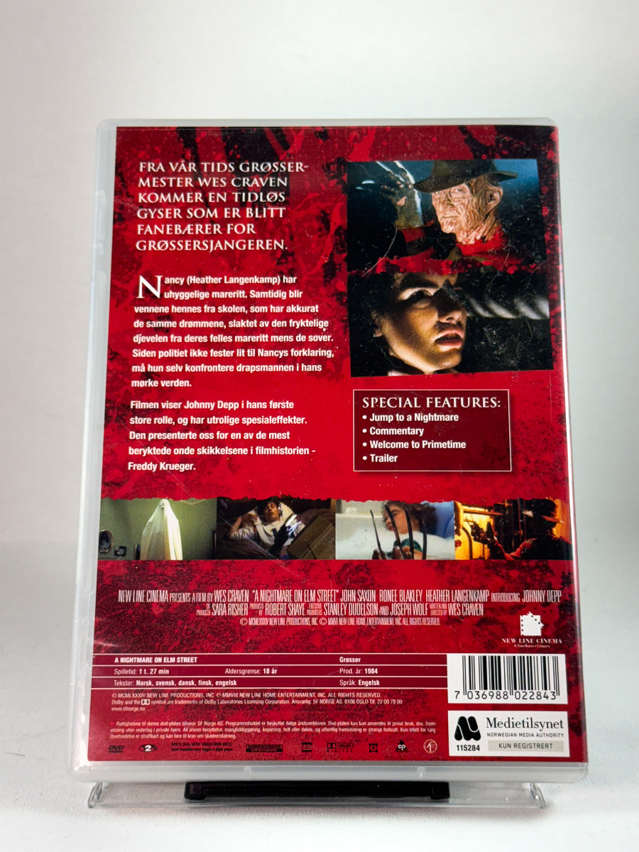 Bakside av DVD-cover til A Nightmare on Elm Street, bruktfilm hos Brukbar Film