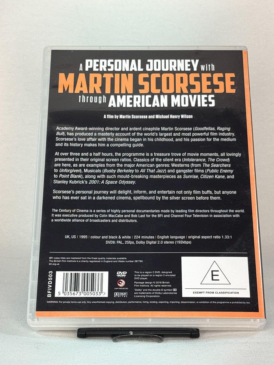 Bakside av DVD-cover til A Personal Journey with Martin Scorsese Through American Movies, bruktfilm hos nettbutikken Brukbar Film