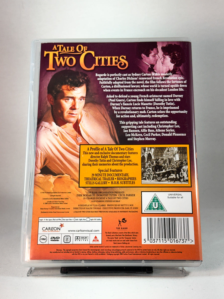 Bakside av cover til A Tale of Two Cities, brukt original DVD hos Brukbar Film