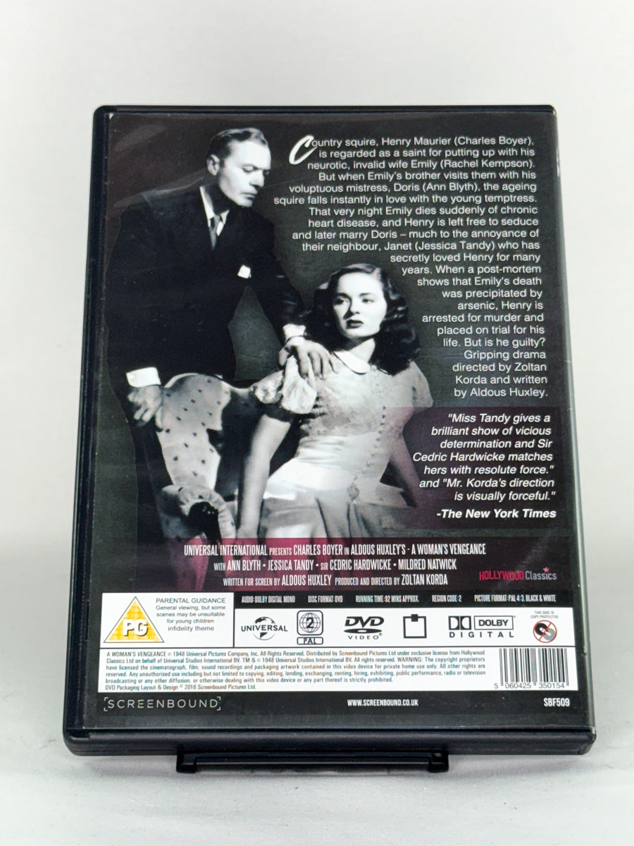 DVD-bakside til filmen A Woman’s Vengeance
Baksiden viser info, spesifikasjoner og eventuell ekstratekst – produktbilde fra nettbutikken Brukbar Film