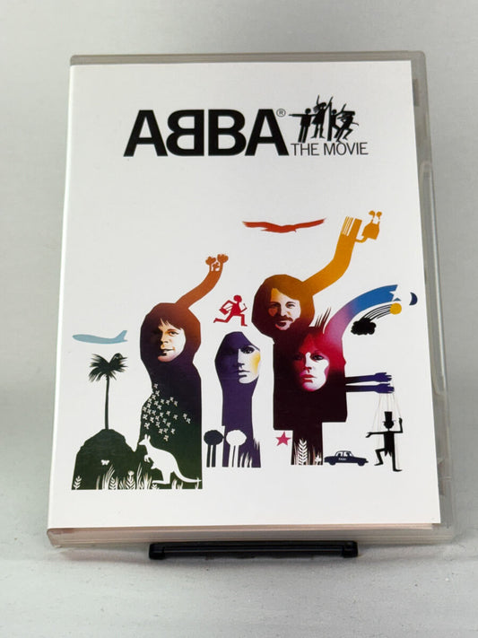 Forside av DVD-cover til ABBA – The Movie med Agnetha, Björn, Benny og Anni-Frid på sin storhetstidsturné i Australia, brukt musikkfilm på DVD hos Brukbar Film.