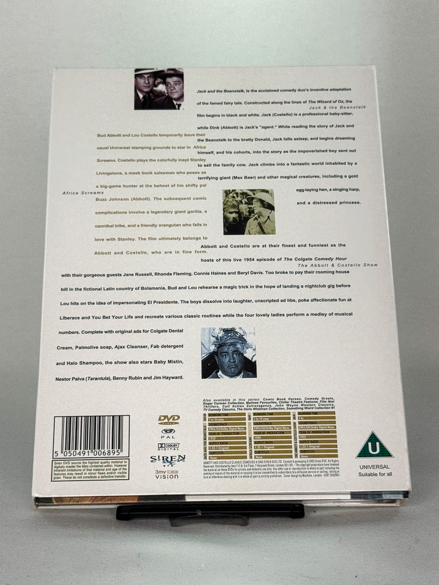 Bakside av DVD-boksen Abbott & Costello Classic Comedies – tre-disc collector’s set med klassiske komedier, brukt film fra Brukbar Film